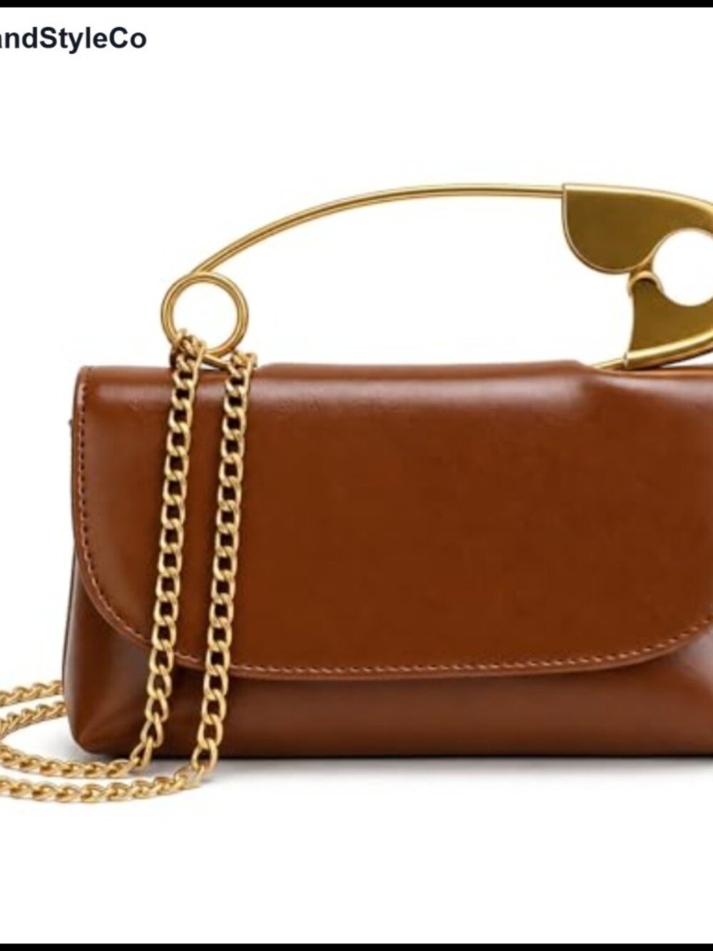 Faux Leather Clutch Crossbody Bag with Gold Chain & Paper Clip Handle